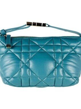 Auth Christian Dior Nomad Pouch Small Handbag Turquoise Blue Leather - z11098